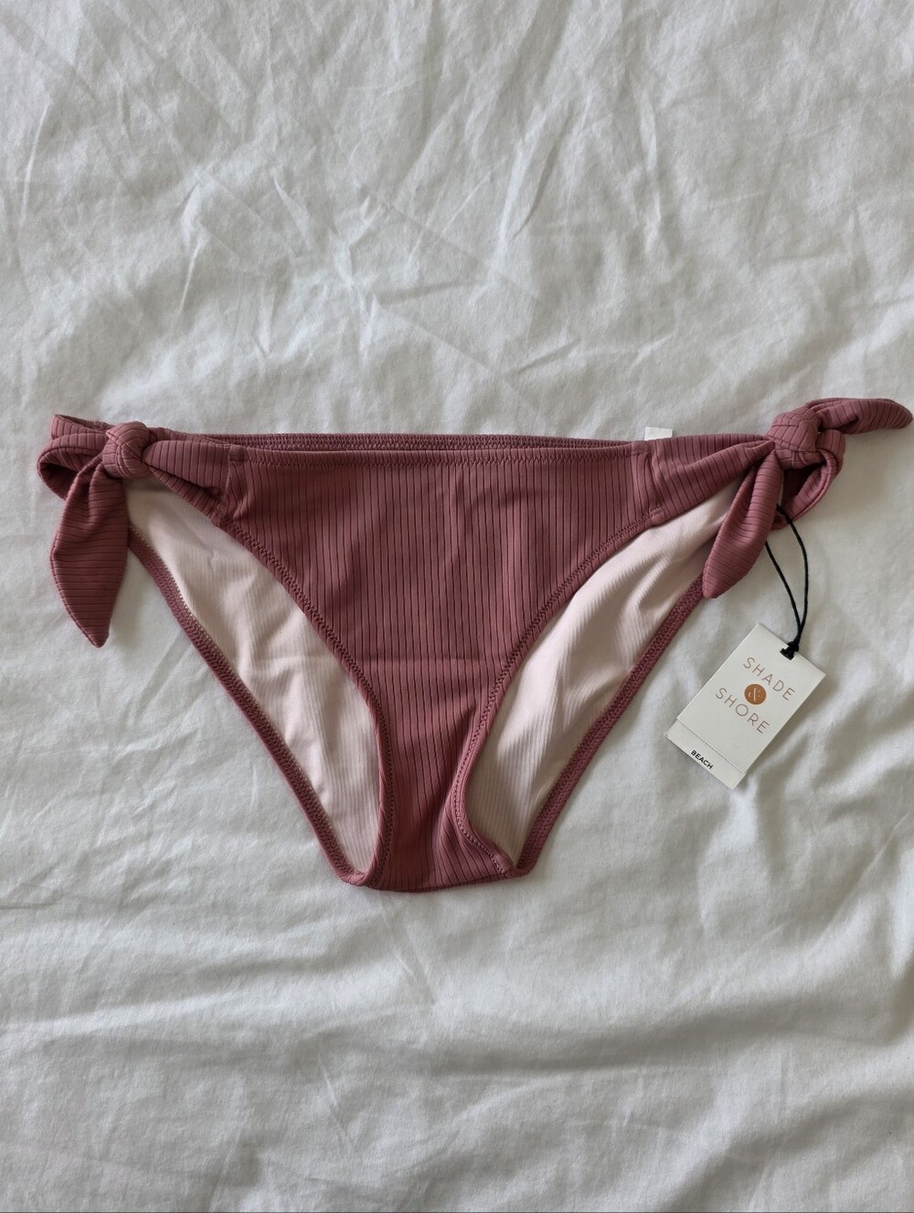 Shade & Shore Mauve Ribbed Tie-Side Bikini Bottom